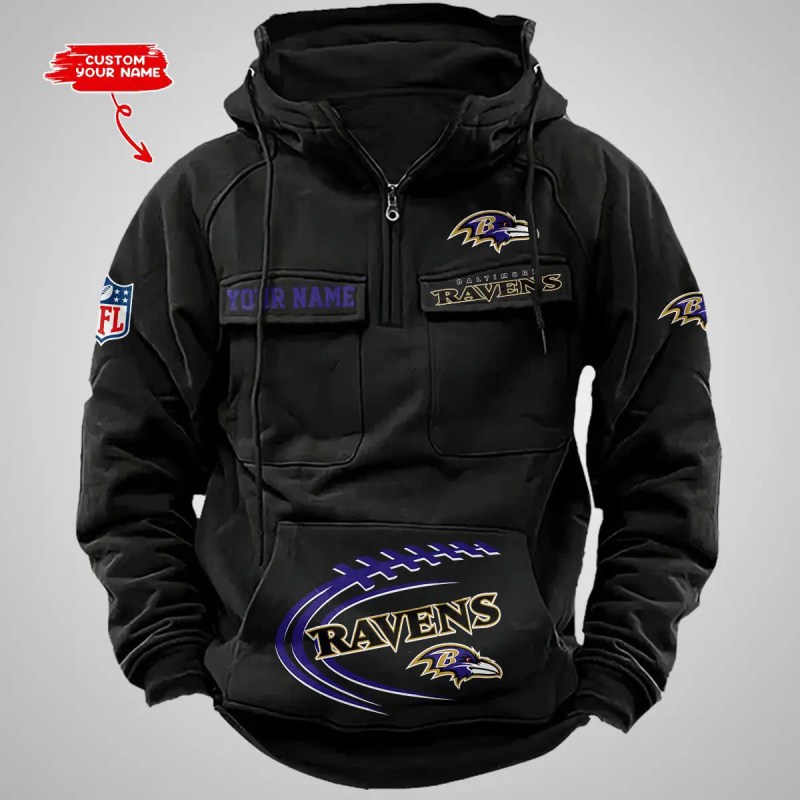 Baltimore Ravens Multi-Pockets Zip Hoodie 4