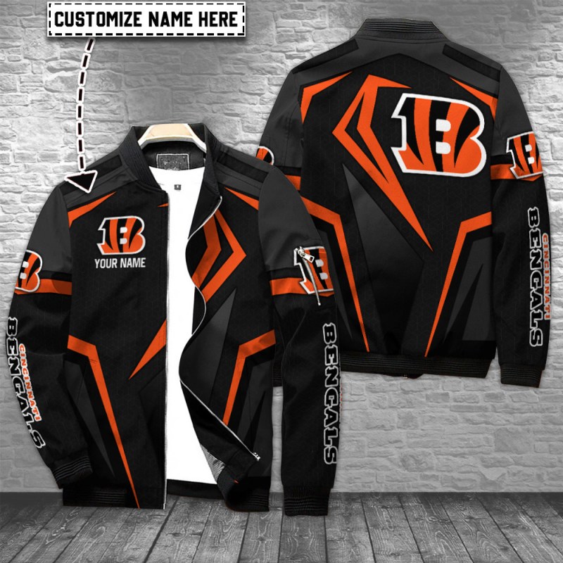 Cincinnati Bengals Personalized Bomber Jacket Front