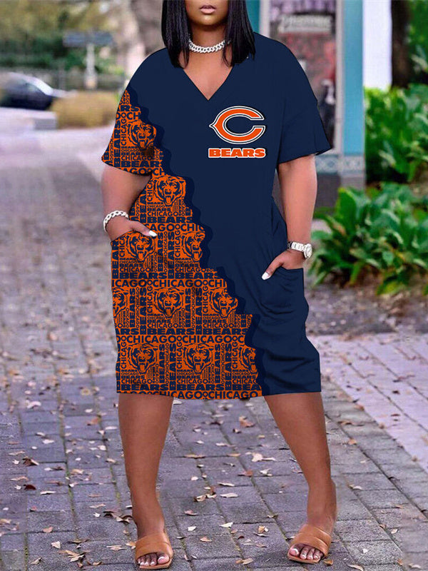 Chicago Bears V-neck Casual Pocket Dress