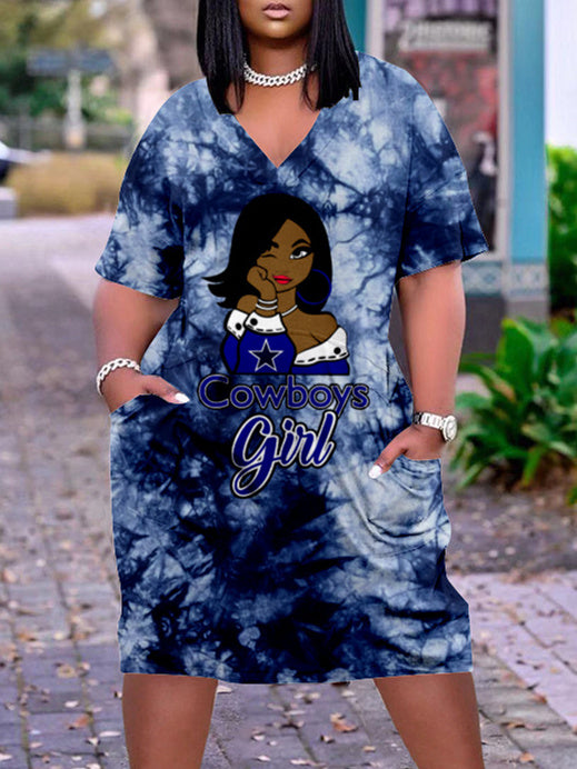 Dallas Cowboys V-neck Casual Pocket Dress
