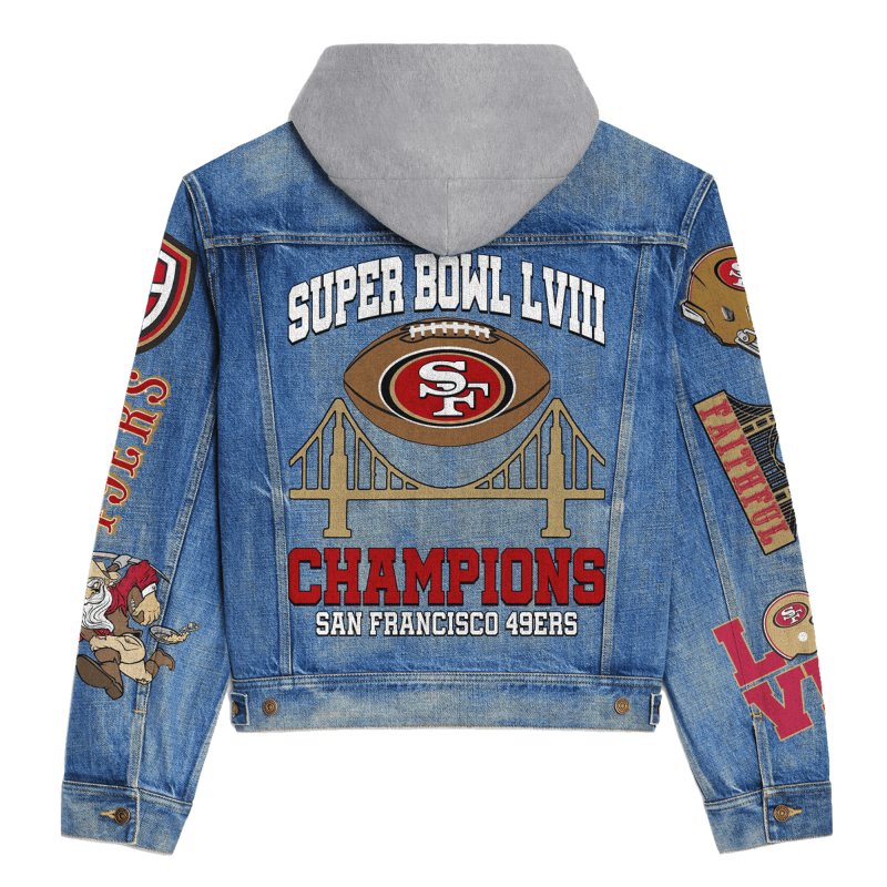 San Francisco 49ers Hooded Denim Jacket Back View