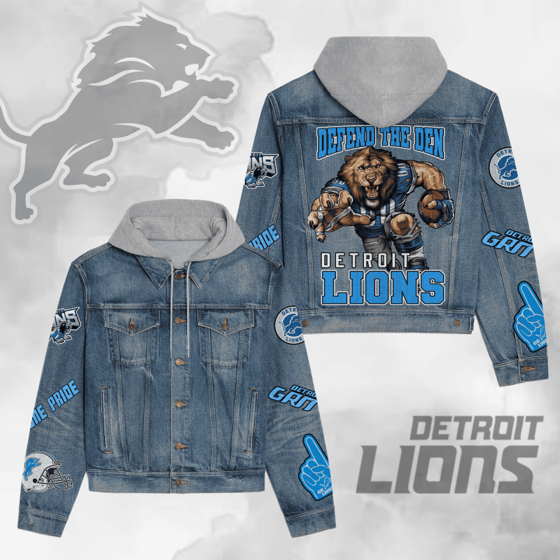 Detroit Lions Premium Hooded Denim Jacket - Front View