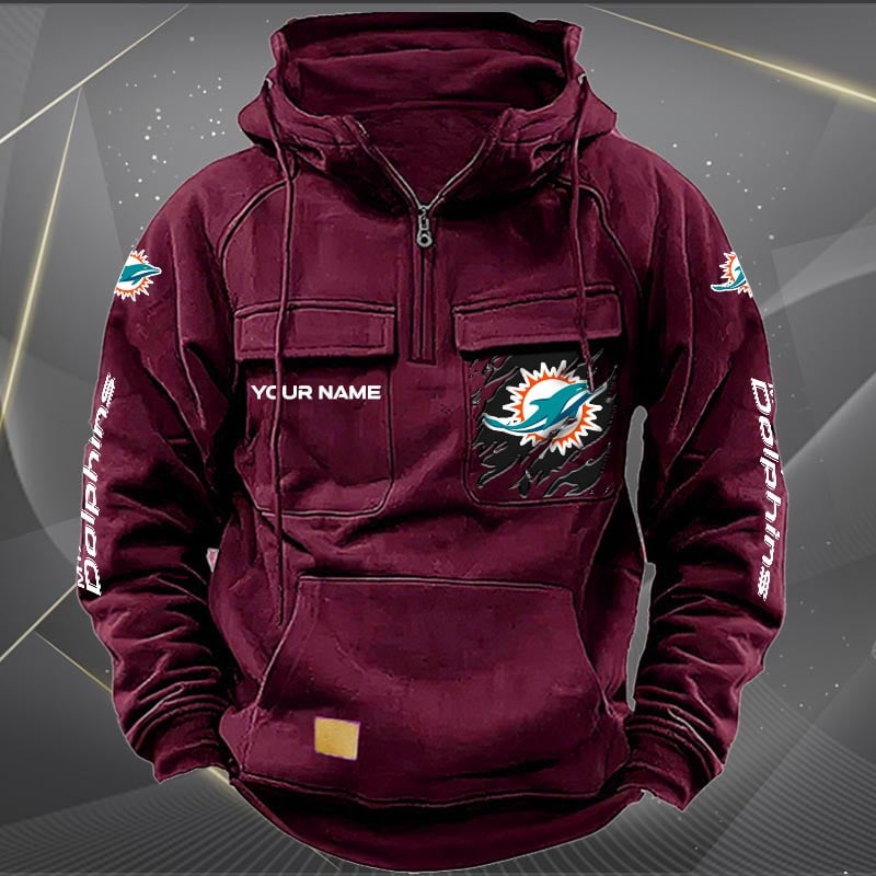Multi-Pockets Zip Hoodie for Dolphins Fans