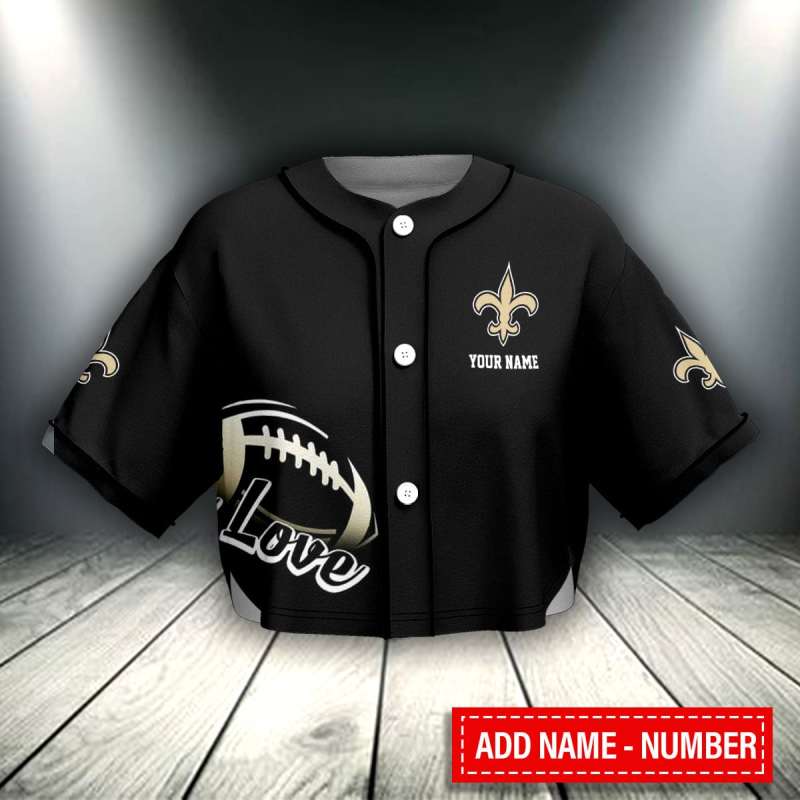 New Orleans Saints Crop Top Baseball Jersey - Image 2