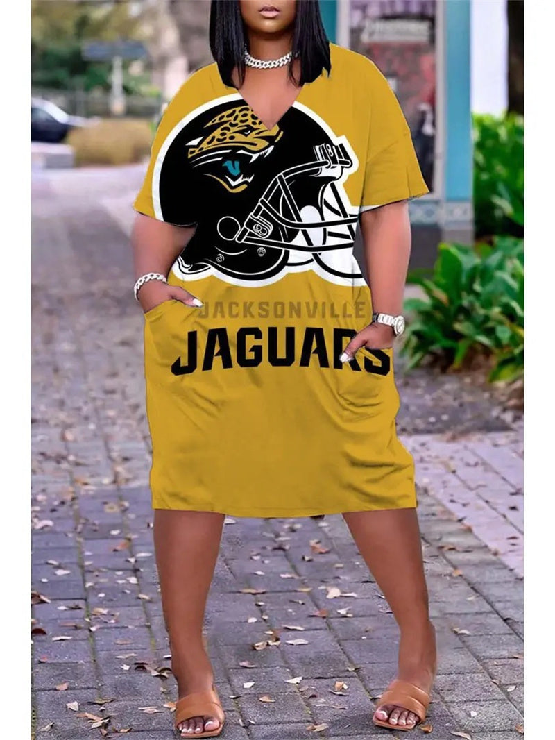 Jacksonville Jaguars V-neck Casual Pocket Dress
