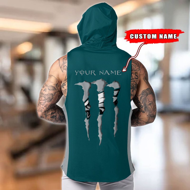 Philadelphia Eagles Personalized Men Workout Hooded Tank Top Image 4