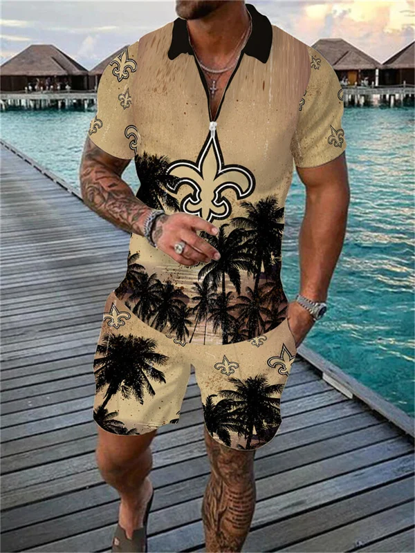 New Orleans Saints Zip Polo Shirt and Shorts