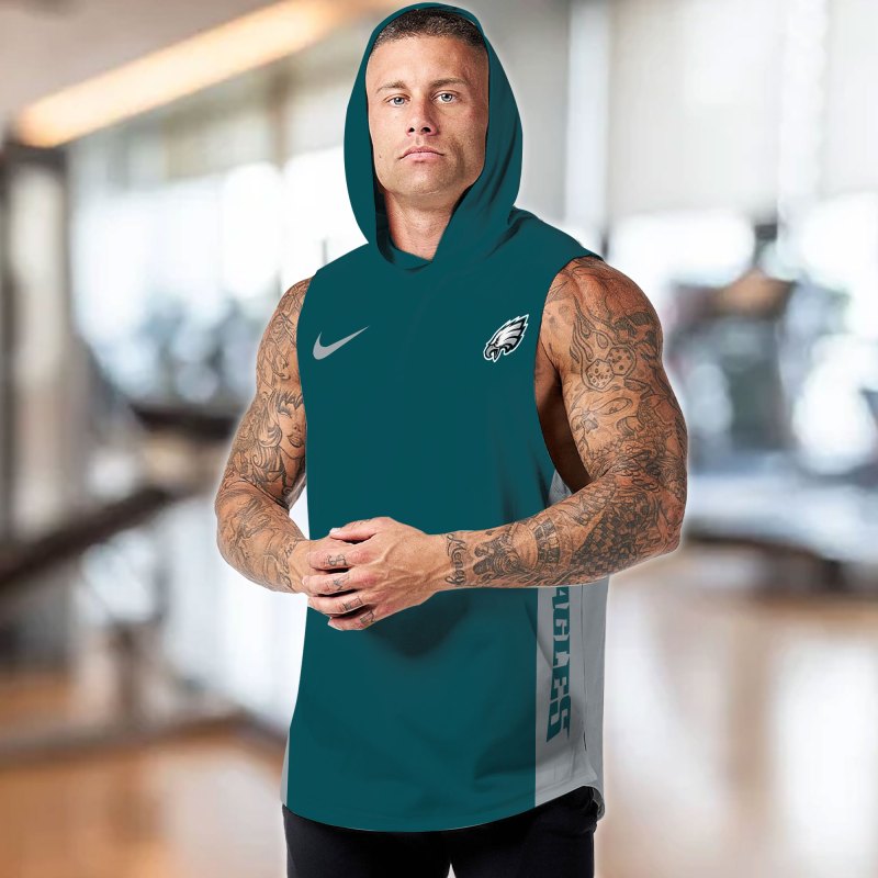 Philadelphia Eagles Personalized Men Workout Hooded Tank Top Image 5