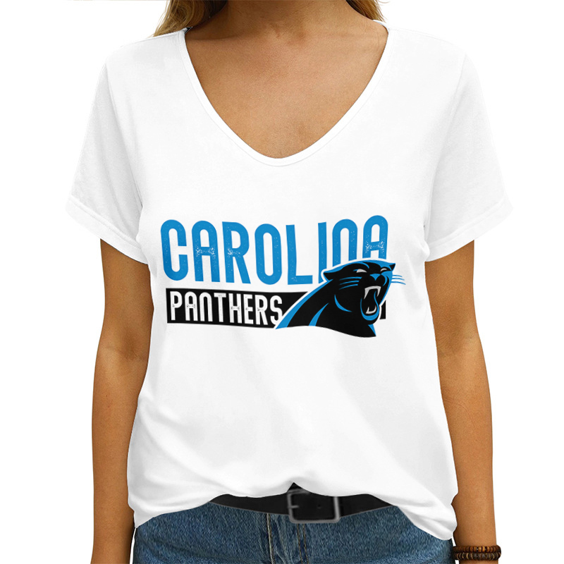 Carolina Panthers V-neck Women T-shirt Back View