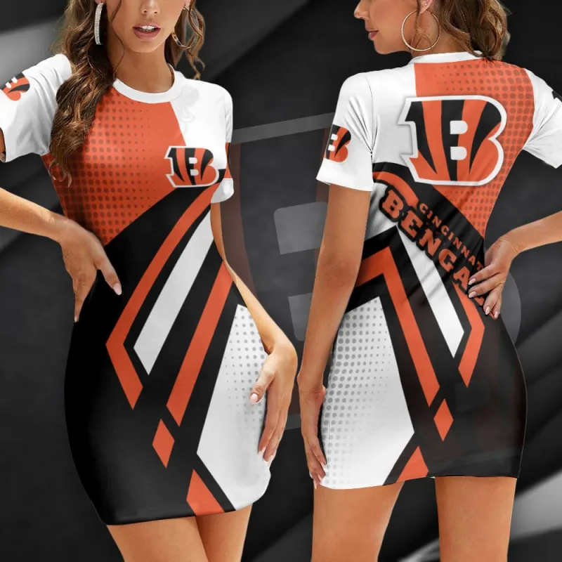 Cincinnati Bengals Casual Short Sleeve Bodycon Mini Dress
