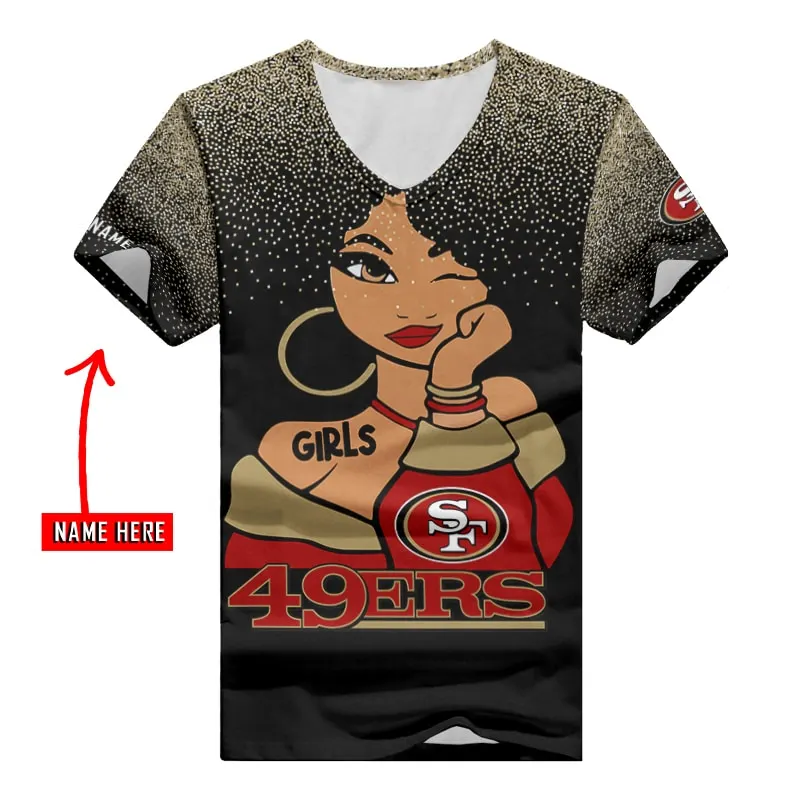 San Francisco 49ers Personalized V-neck Women T-shirt - Side View