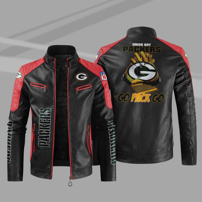 Green Bay Packers Stand Collar Leather Jacket