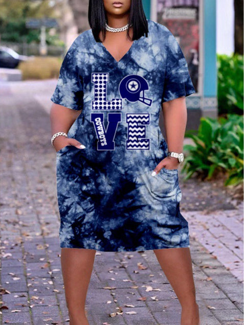 Dallas Cowboys V-neck Casual Pocket Dress