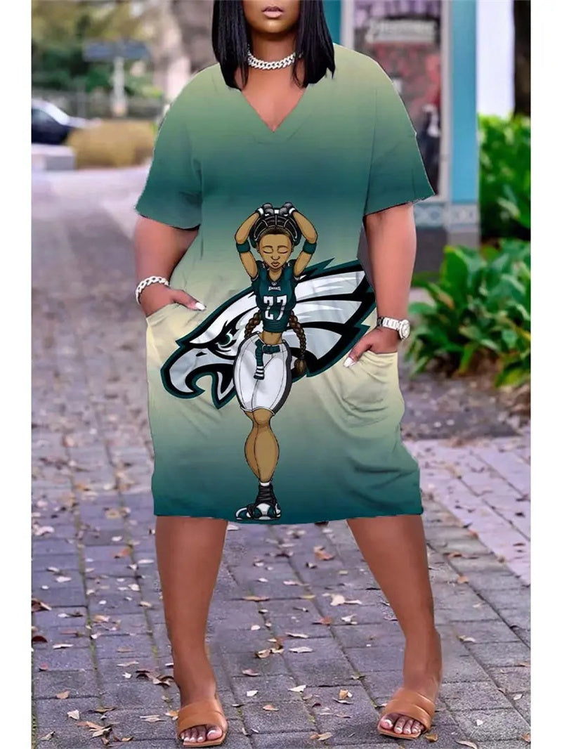 Philadelphia Eagles V-neck Casual Pocket Dress
