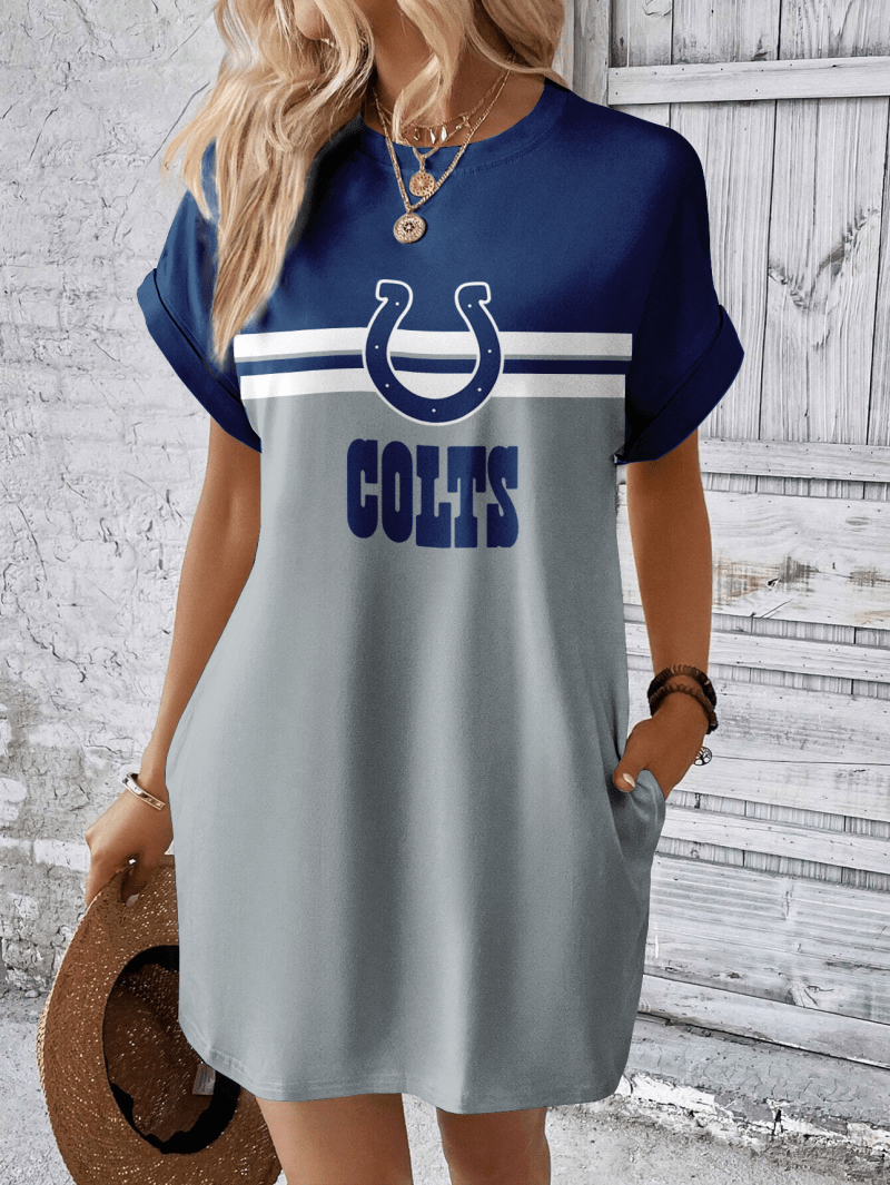 Indianapolis Colts Women Hidden Pocket Batwing Casual Dress