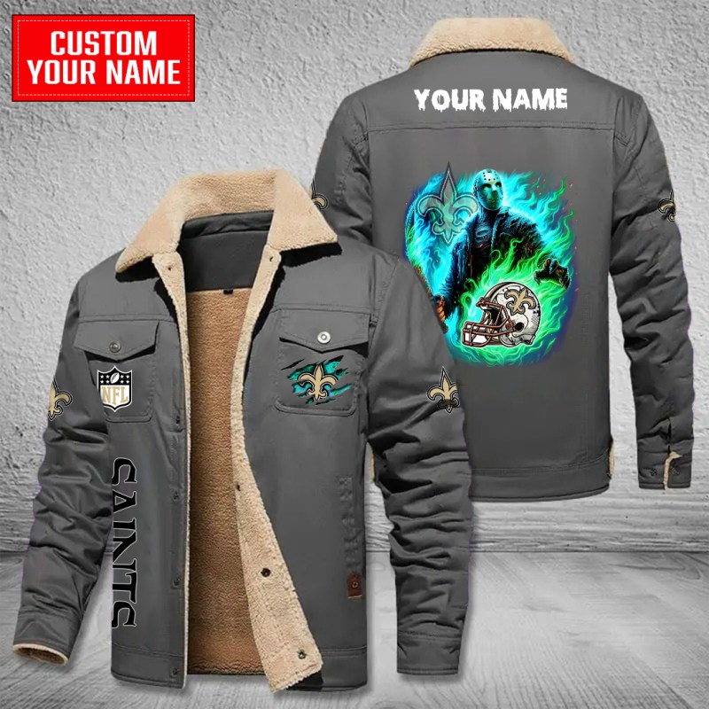 New Orleans Saints Winter Fleece Bomber Jacket - Gray