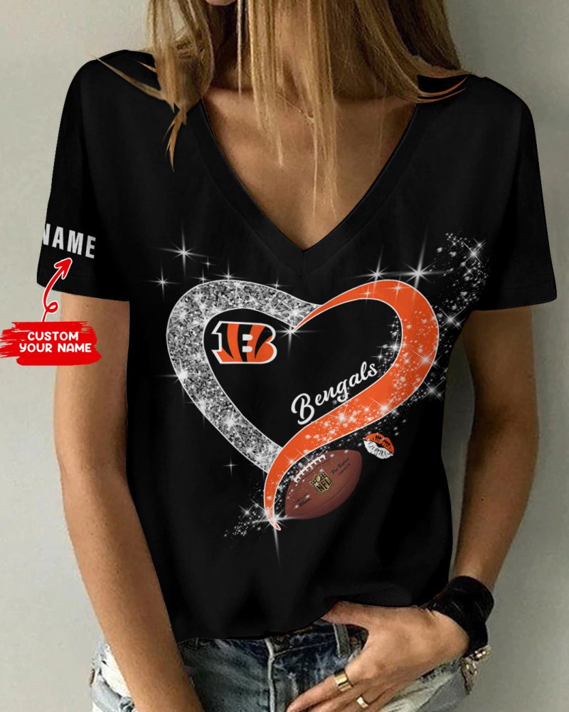 Cincinnati Bengals Personalized Summer V-neck Women T-shirt