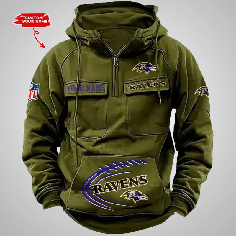 Baltimore Ravens Multi-Pockets Zip Hoodie 1