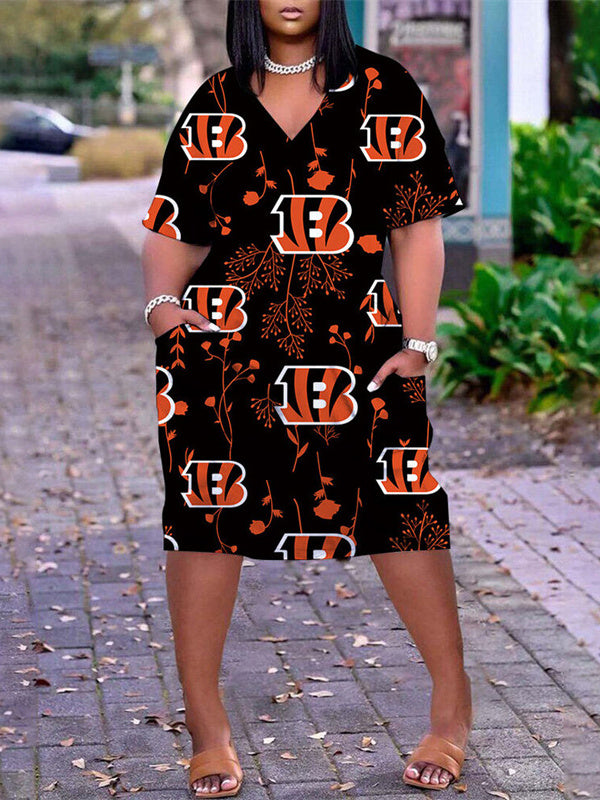 Cincinnati Bengals V-neck Casual Pocket Dress