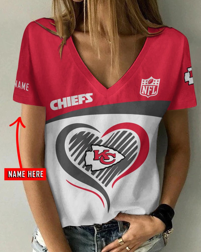 Kansas City Chiefs Personalized V-neck Women T-shirt