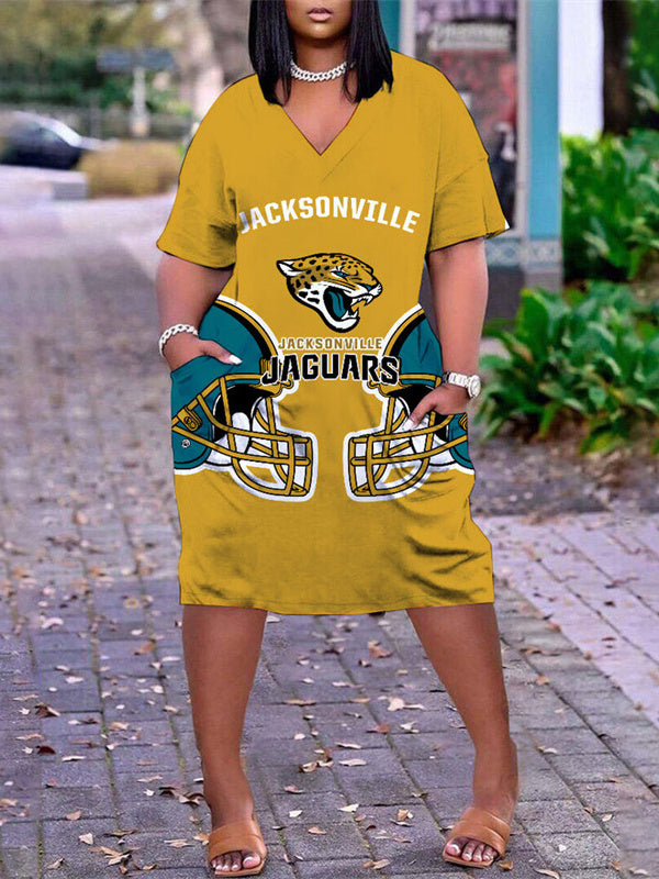 Jacksonville Jaguars V-neck Casual Pocket Dress