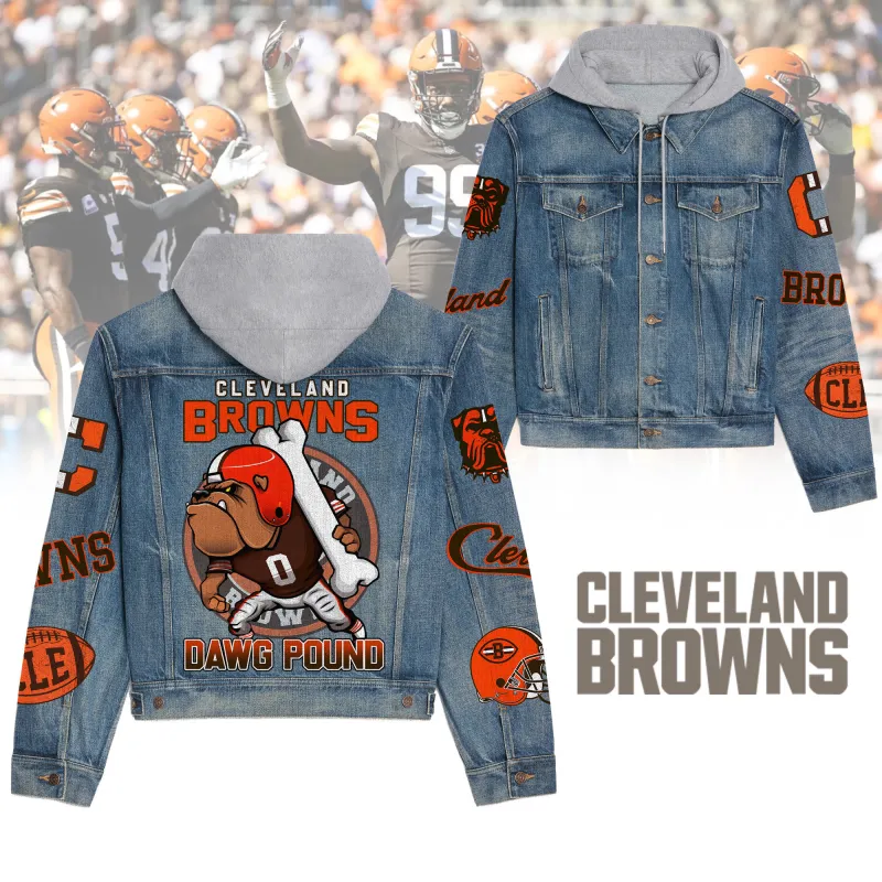 Cleveland Browns Premium Hooded Denim Jacket Front View