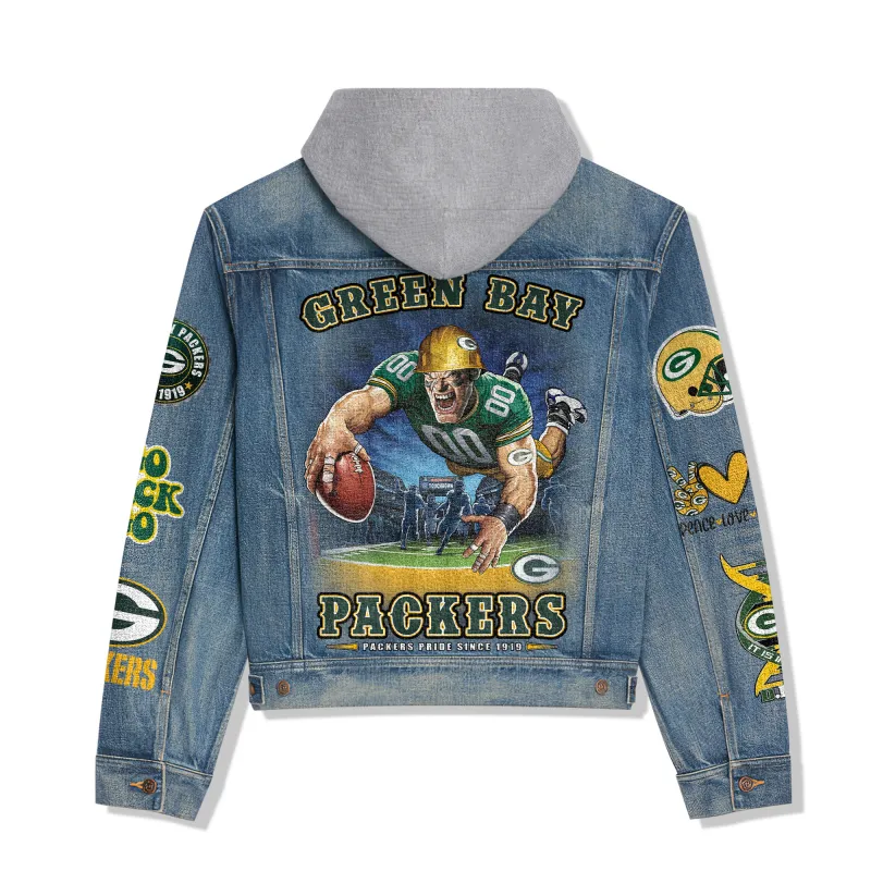 Green Bay Packers Premium Hooded Denim Jacket details
