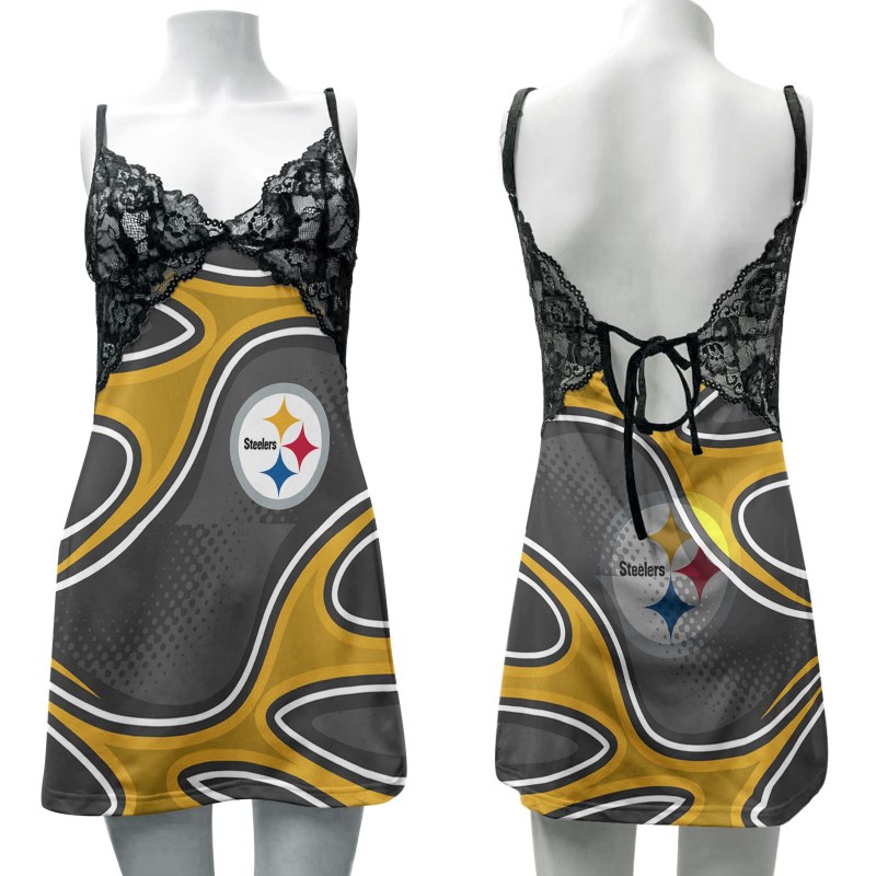 Pittsburgh Steelers Lace Back Strap Slip Dress - Image 1
