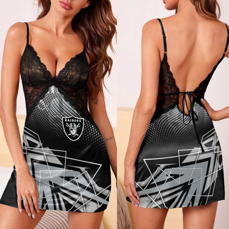 Las Vegas Raiders Lace Back Strap Slip Dress