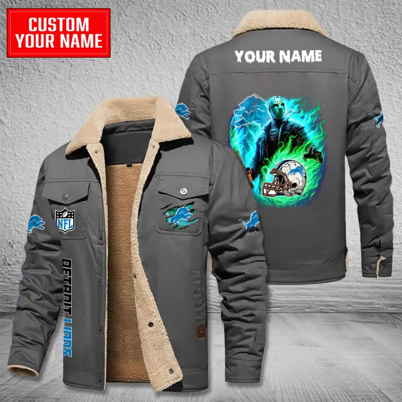 Detroit Lions Winter Fleece Bomber Jacket - Gray