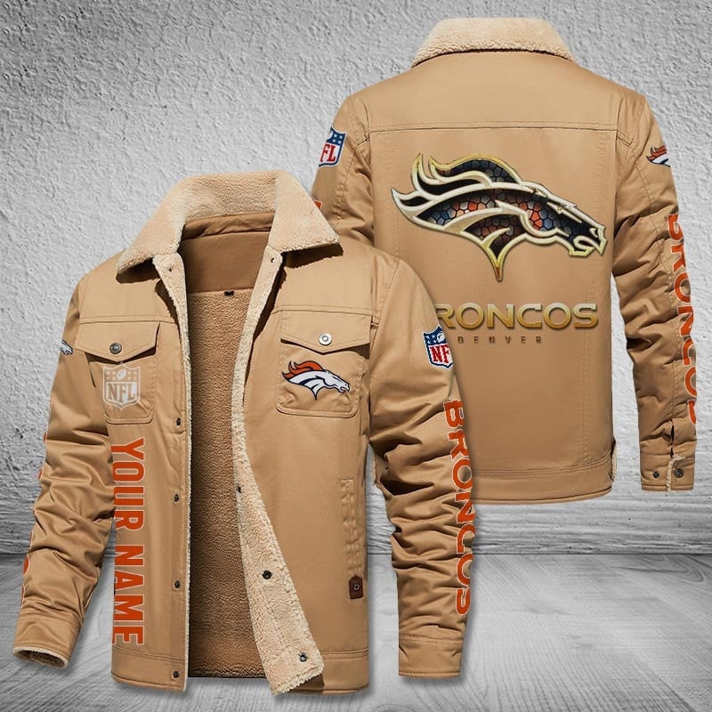 Denver Broncos Personalized Winter Fleece Bomber Jacket - Back View