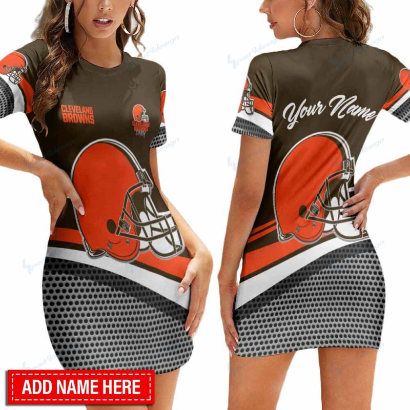Cleveland Browns Personalized Short Sleeve Bodycon Mini Dress