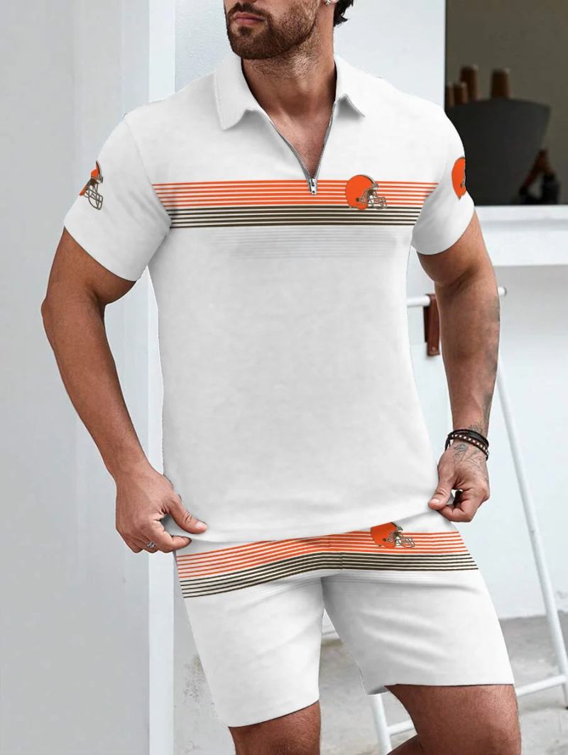 Cincinnati Bengals ZIP Polo Shirt And Shorts Two-Piece Suits