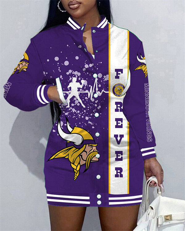 Minnesota Vikings Women Button Down Jacket Dress