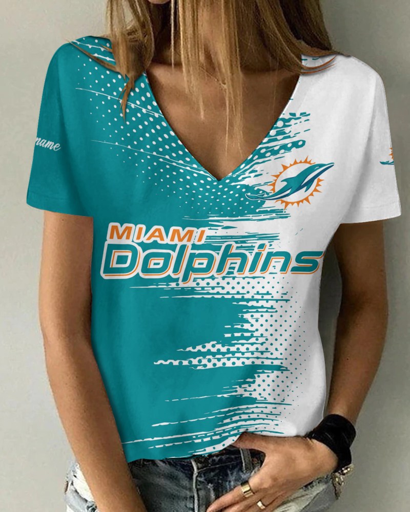 Miami Dolphins Personalized Summer V-neck Women T-shirt
