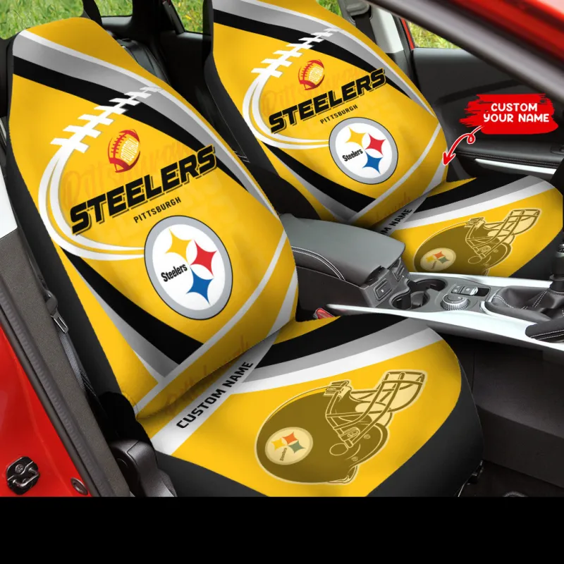 Pittsburgh Steelers Personalized Car Seat Covers - Front View