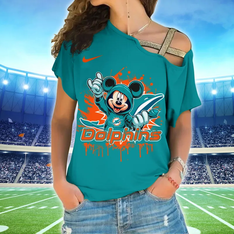 Miami Dolphins Women's Cross Strap Shoulder Shirt Front View