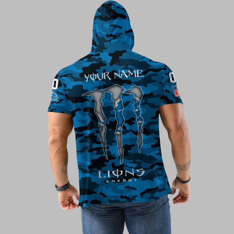 Detroit Lions Personalized Camo Short Sleeve Hoodie Back