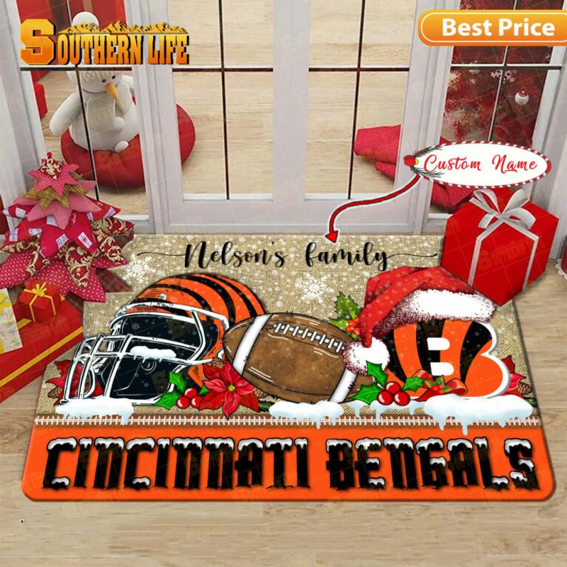 Cincinnati Bengals Christmas Personalized Doormat