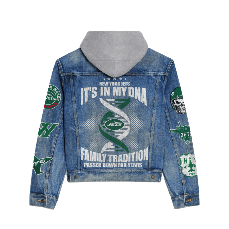 New York Jets Premium Hooded Denim Jacket - Detailed View