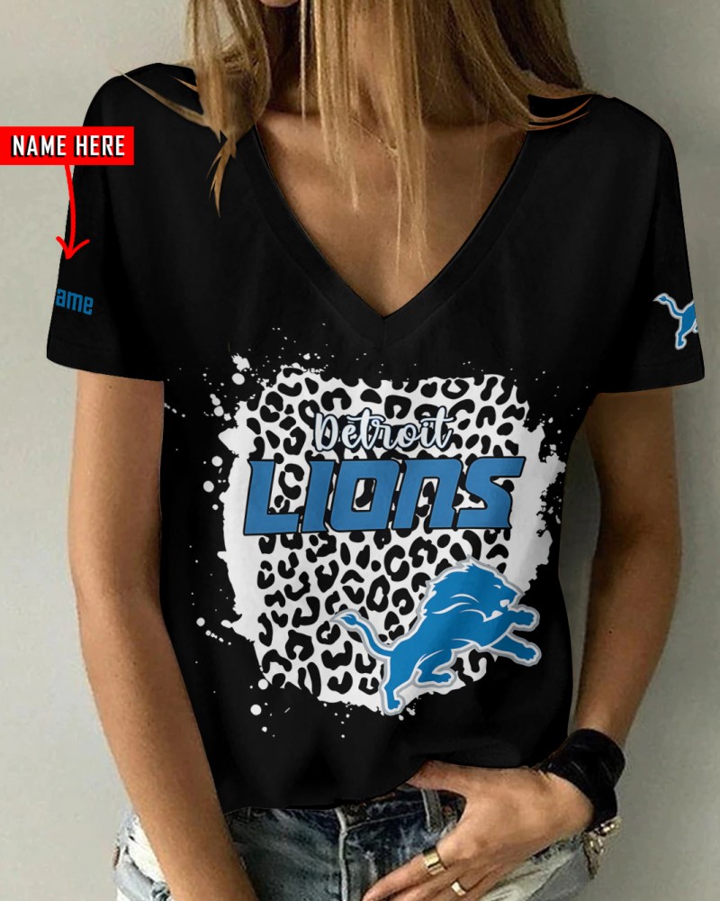 Detroit Lions Personalized V-neck Women's T-shirt Image 1