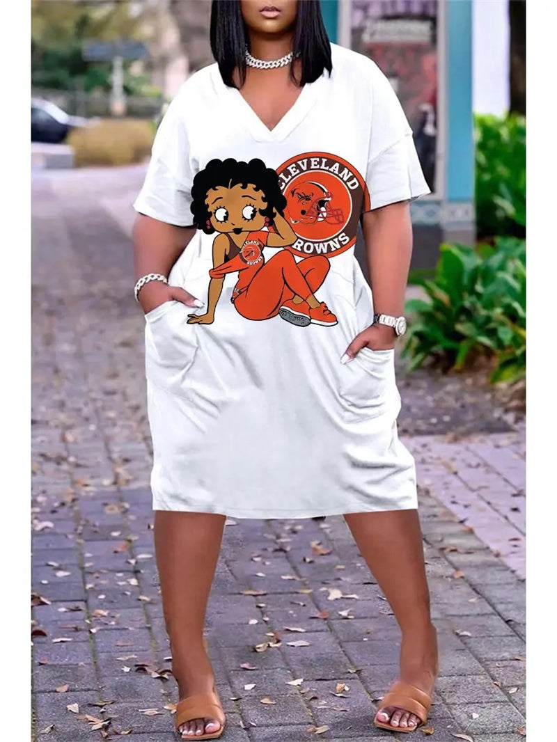 Cleveland Browns V-neck Casual Pocket Dress