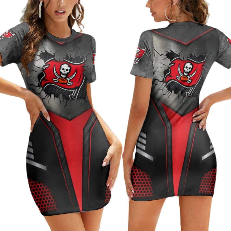 Tampa Bay Buccaneers Casual Short Sleeve Bodycon Mini Dress