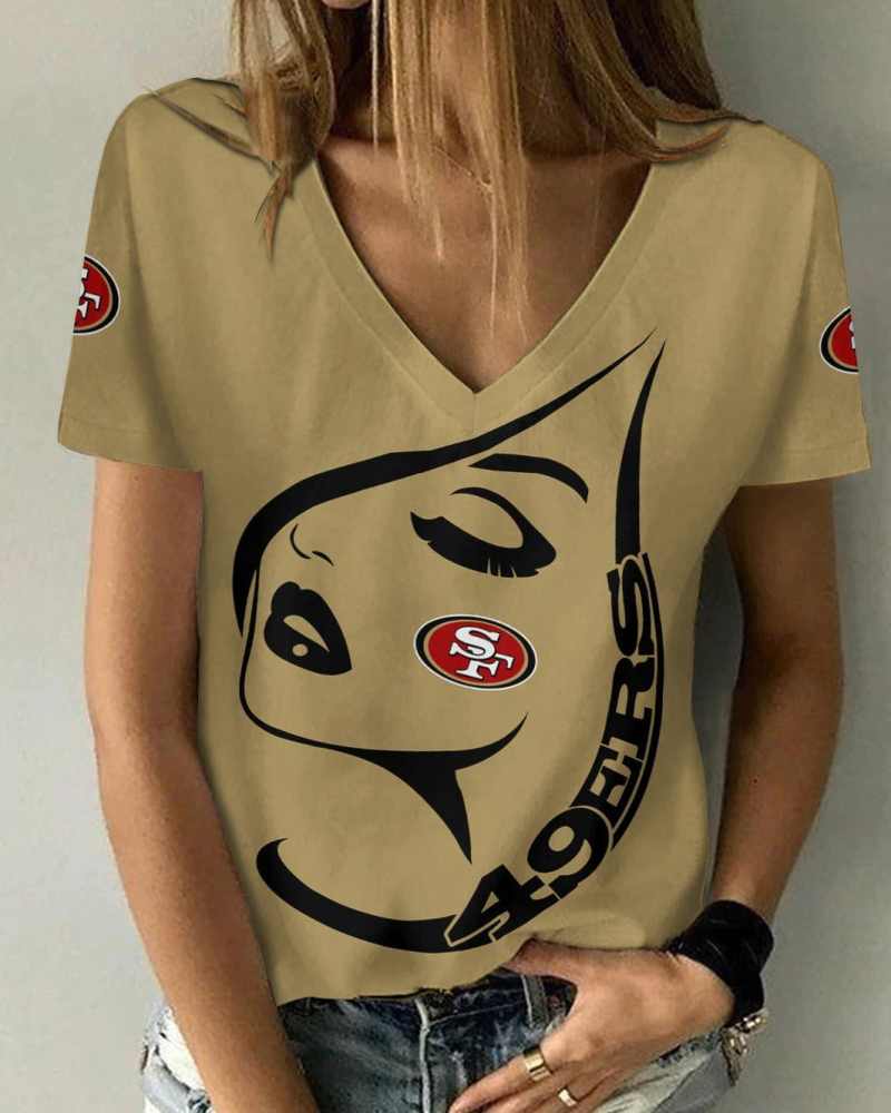 San Francisco 49ers Summer V-Neck Women's T-Shirt Detail