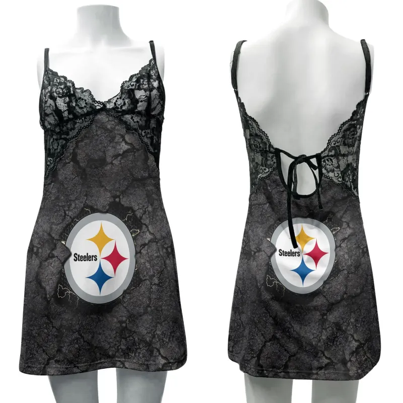 Pittsburgh Steelers Lace Back Strap Slip Dress - Style 1