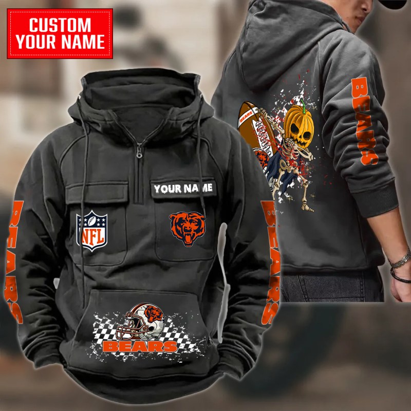 Chicago Bears Multi-Pockets Zip Hoodie - Black