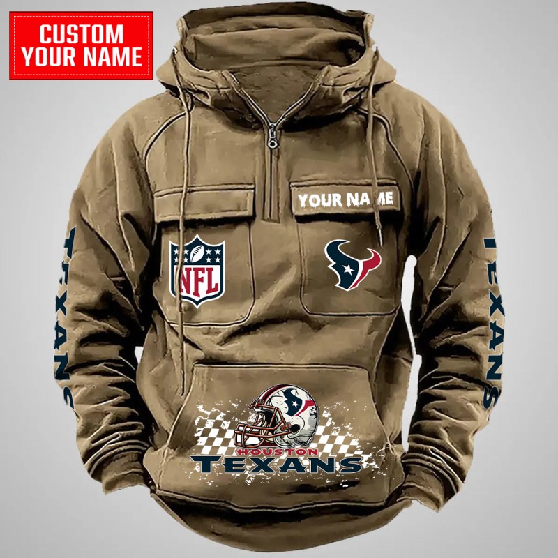 Houston Texans Multi-Pockets Zip Hoodie Khaki