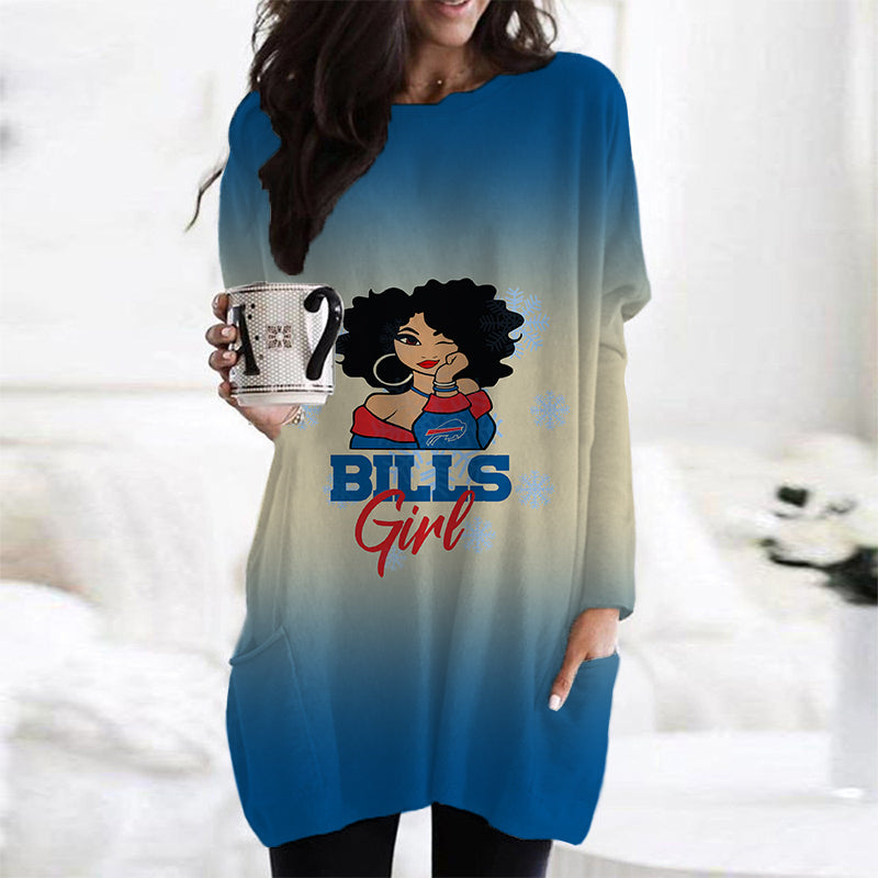 Buffalo Bills Casual Long Sleeve Pocket Dress
