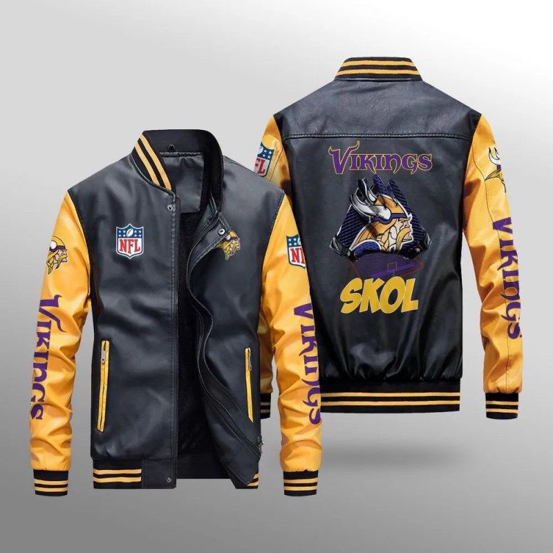 Minnesota Vikings Leather Bomber Jacket Detail