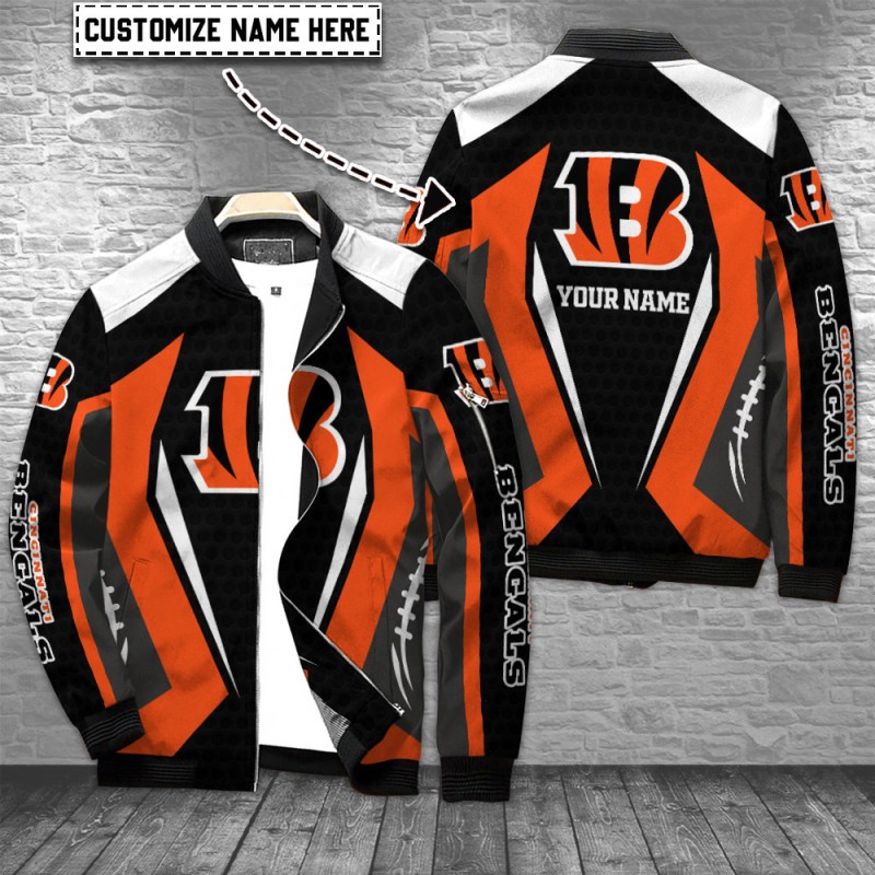 Cincinnati Bengals Personalized Bomber Jacket Front View